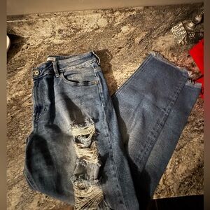 Kancan High-Rise Distressed Women's Jeans in Dark Blue